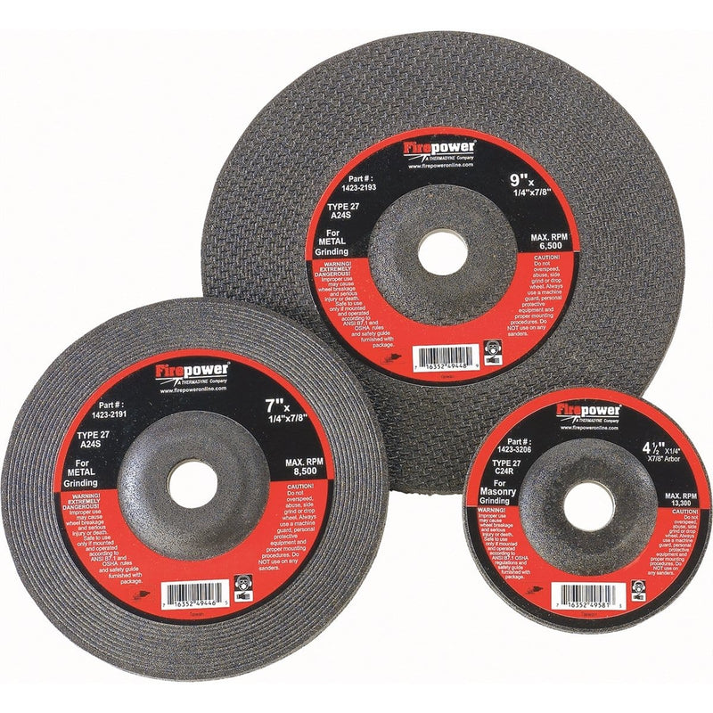 Firepower 1423-2192 Grinding Wheel, T-27, 9"X1/4"X5/8-11Nc - Pelican Power Tool