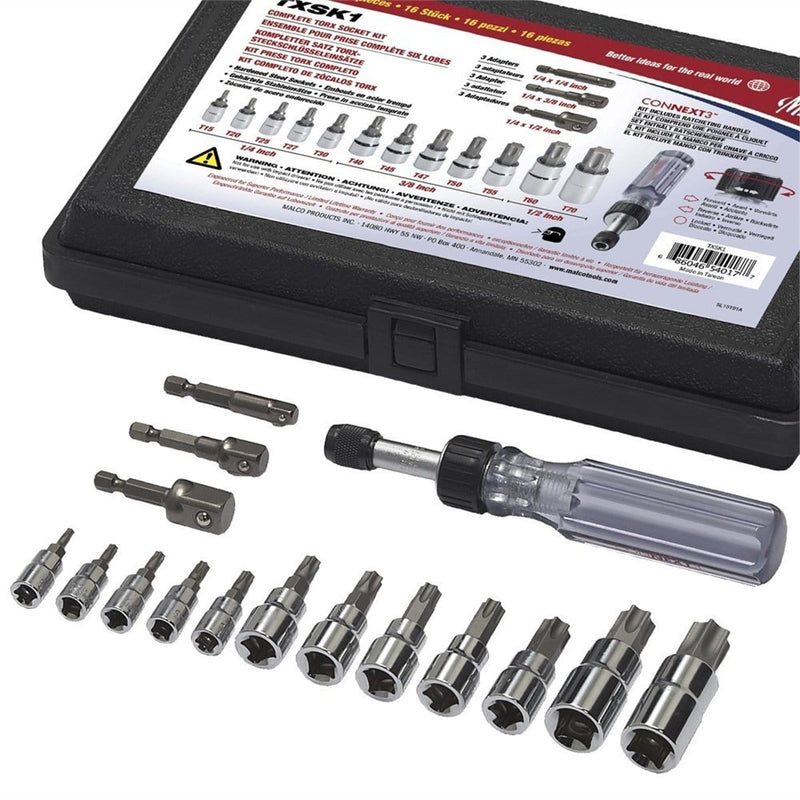 Malco Products TXSK1 16Pc Torx Socket Kit - Pelican Power Tool