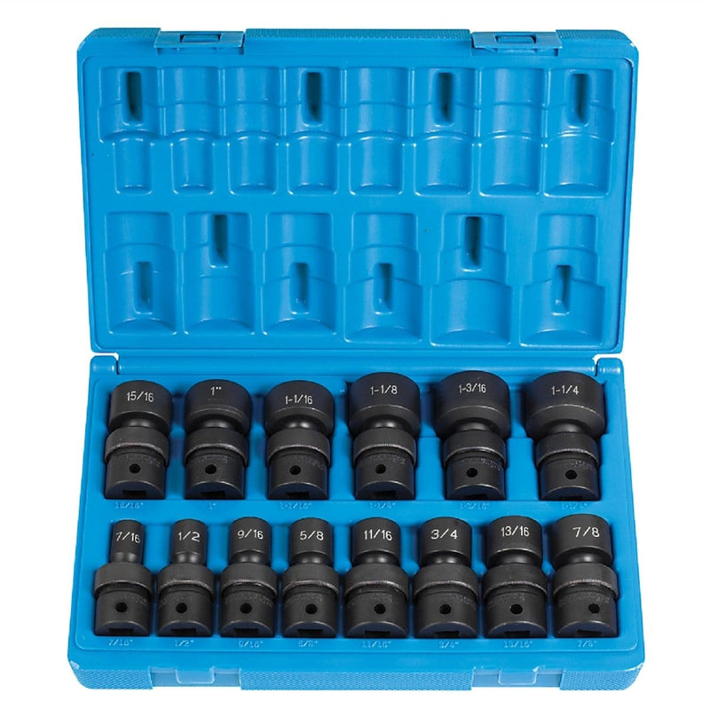 Grey Pneumatic 1714U 1/2" Dr. 14 Pc. Std. Length Frac.Univ.Set  - 12 Point - Pelican Power Tool