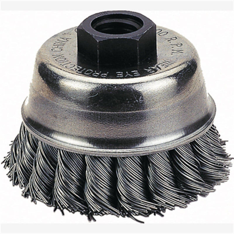 Firepower 1423-3159 Cup Brush 3" Knotted Wire, Single Row, 3/8"-24Nf - Pelican Power Tool