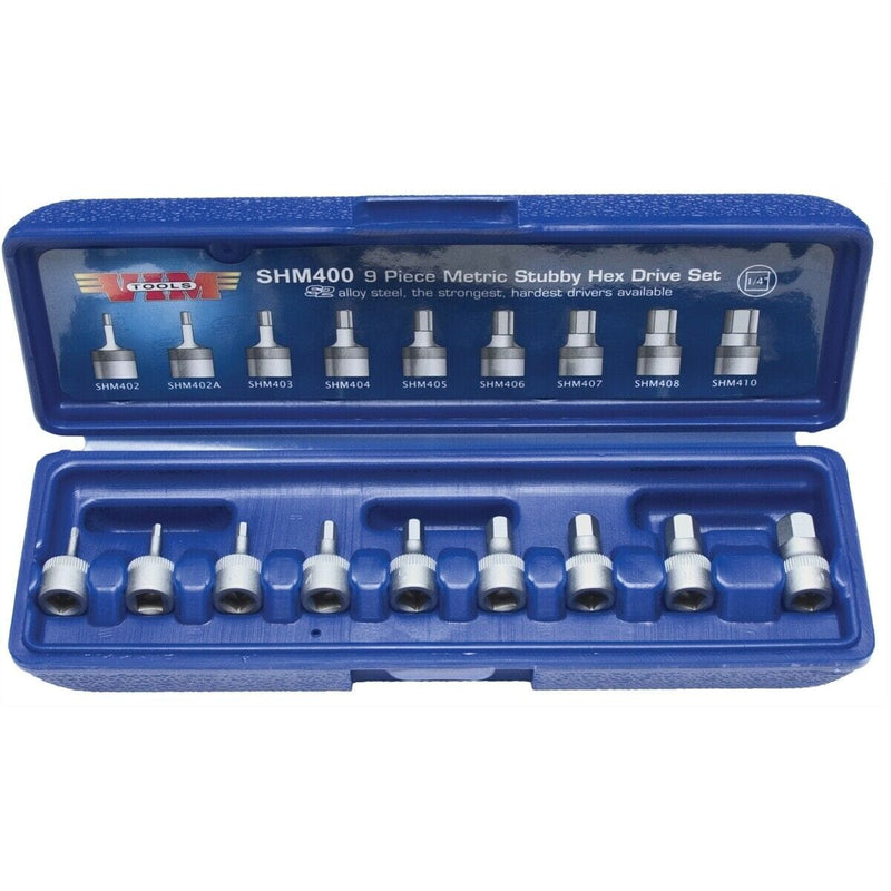 Vim Products SHM400 Stubby Hex Bit Set Metric 9Pc 1/4" Dr - Pelican Power Tool