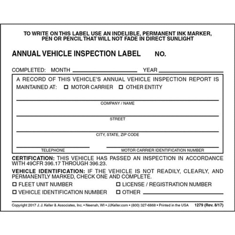 The Main Resource 1279 Annual Vehicle Inspection Label - Vinyl W/ Mylar L - Pelican Power Tool