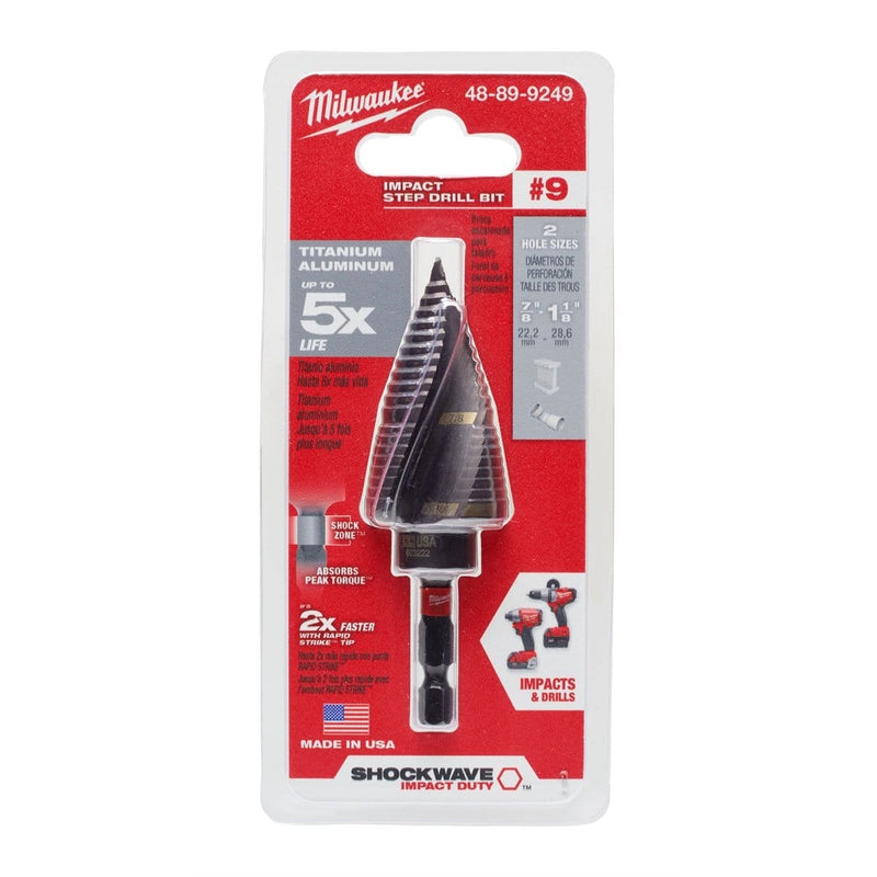 Milwaukee 48-89-9249 7/8" - 1-1/8" Shockwave Imp Step Drill Bit,